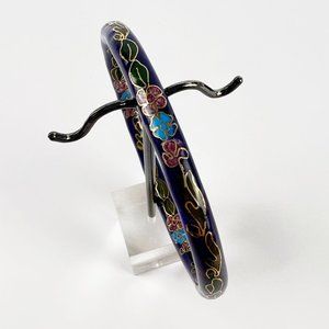 Vintage Chinese Navy Blue Cloisonne Enamel Floral Bangle Bracelet